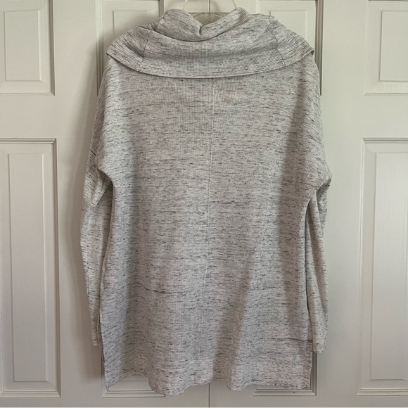 Calvin Klein Performance Waffle Cowl Neck Tunic Style Light Heather Gray Sweater - Picture 2 of 4